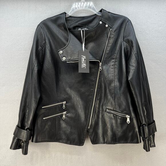 Nanette Lepore Jackets & Blazers - Nanette Lepore Moto Jacket Women's XL Black Vegan Leather Diagonal Zip NWT